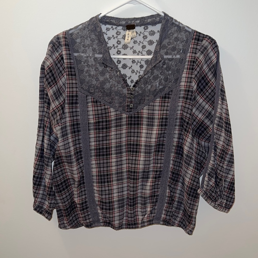 Free People Lace Plaid Top